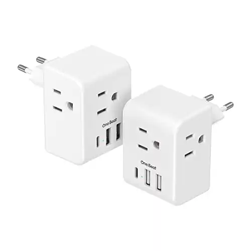 2 Pack European Travel Plug Adapter, International Power Plug Adapter with 3 Outlets 3 USB Charging Ports(1 USB C), Type C Plug Adapter Travel Essentials to Most Europe EU Spain Italy France Germany