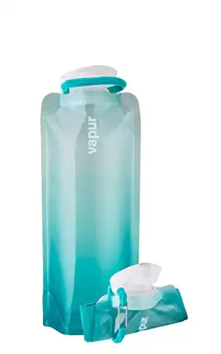 Vapur, Collapsible Water Bottle- 1 Liter, 33 Ounces- Reusable Leak Proof Water Bottles with Carabiner for Working Out, Camping, Backpacking, Hiking & Travel, Malibu Teal, Gradient Anti-Bottle