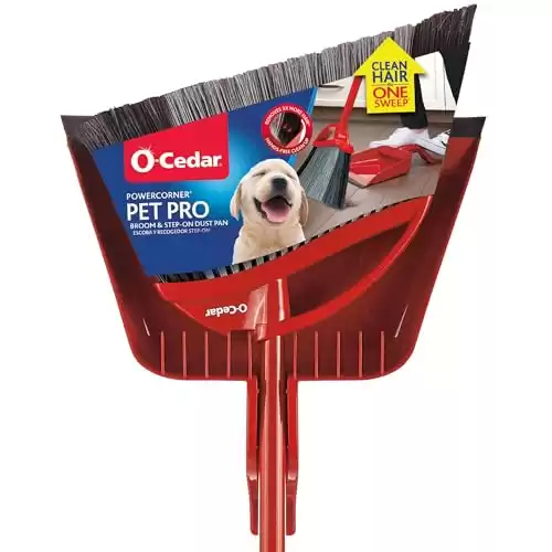 O-Cedar Pet Pro Broom with Step-On Dustpan | Remove 99% with One Sweep | DustPan Removes 3 Times More Pet Hair | Quiet Cleaning Tool for Cat and Dog Owners