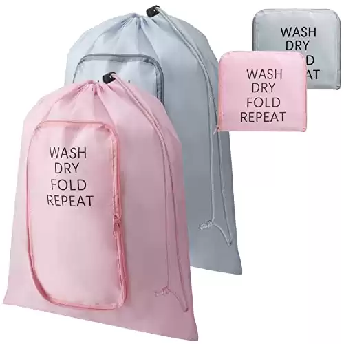 Boao 2 Pcs Travel Laundry Bag Washable Dirty Clothes Bag with Drawstring and Zipper for Suitcase, 22 x 18 Inch (Pink, Gray, Classic)