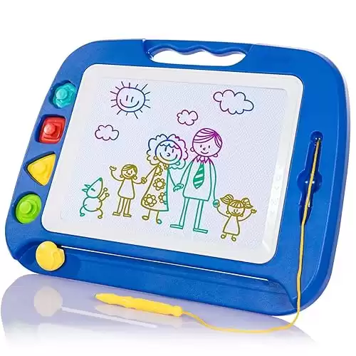 SGILE Large Magnetic Drawing Board - 4 Colors 16 13in Writing Painting Doodle Pad with 4 Stamps for Toddlers, Learning Educational Toy Etch Sketch Gift for 36+ Month Kids Girls Boys, Blue